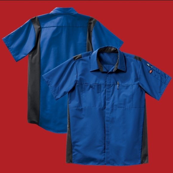 Red Kap Short Sleeve Performance Plus Automotive Shop Shirt, Royal Blue - Picture 1 of 6